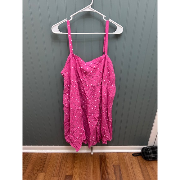 torrid Dresses & Skirts - Torrid Pink Polka Dot Babydoll‎ Mini Dress Plus Size 2 Sweetheart Tiered Summer